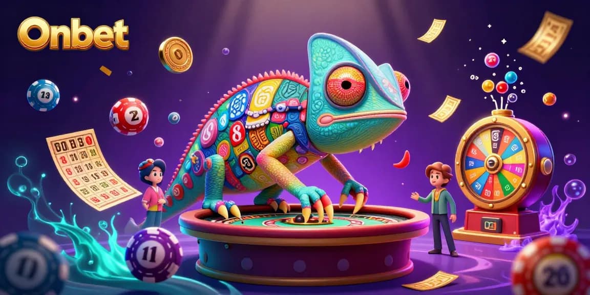 Experience exciting gaming at Onbet with a colorful casino scene filled with dynamic elements and rich details.