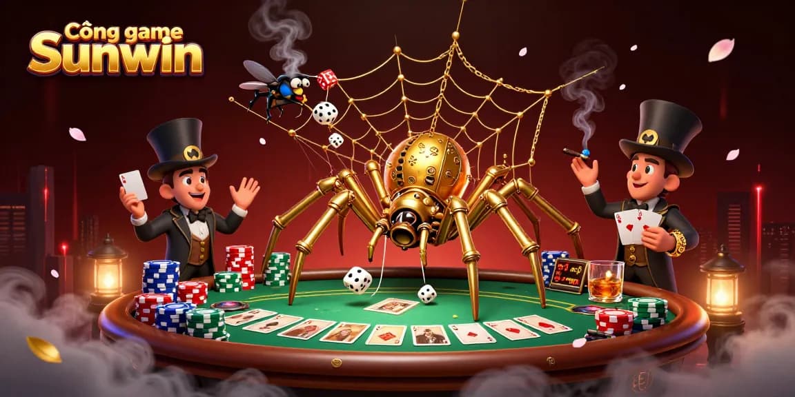 Cổng game Sunwin captures a vibrant 3D scene with captivating casino elements and whimsical characters interacting dynamically.