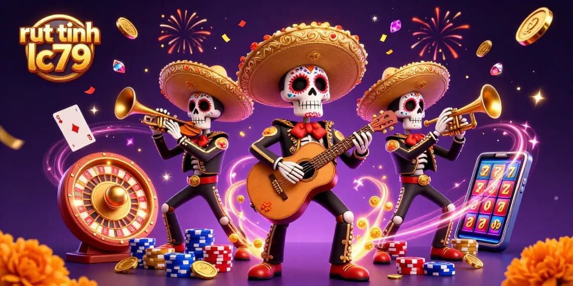 Chơi hăng say và rút tiền lc79 cùng hình ảnh nhóm nhạc mariachi trong bối cảnh casino sôi động.