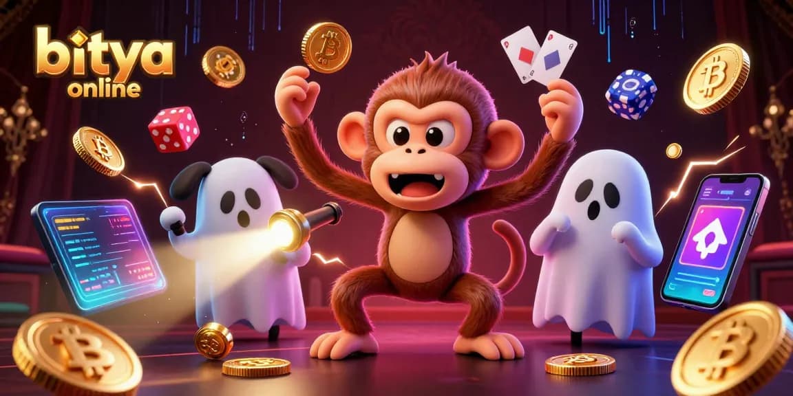 Experience betting excitement with betya online, showcasing a ghost-hunter puppy tracking a playful poltergeist monkey.