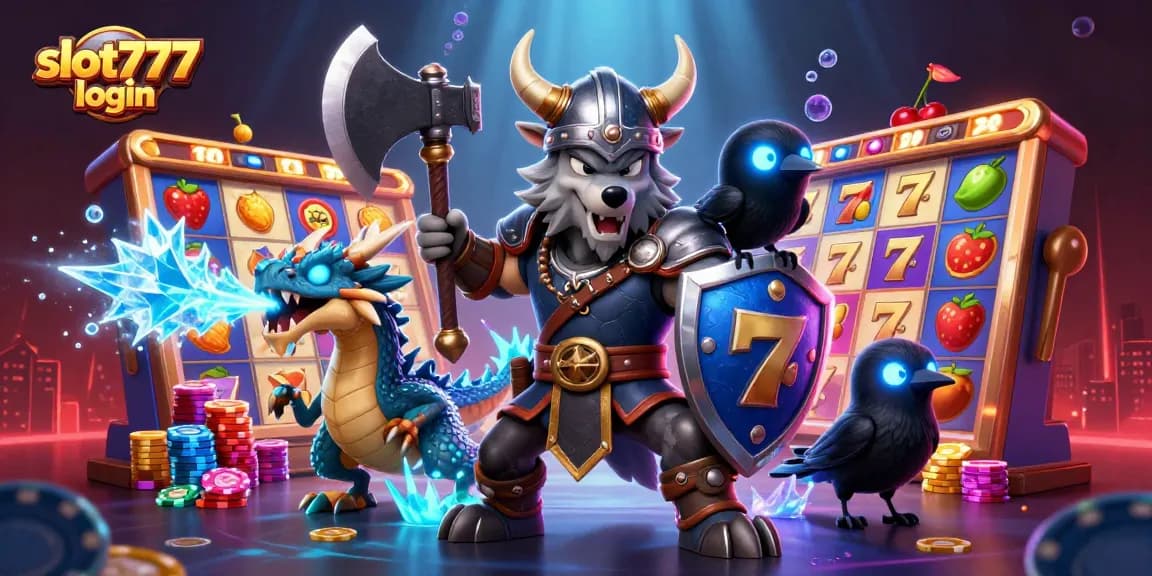 Experience the excitement of winning with slot777 login in a vibrant casino setting filled with slot game elements and dynamic characters.