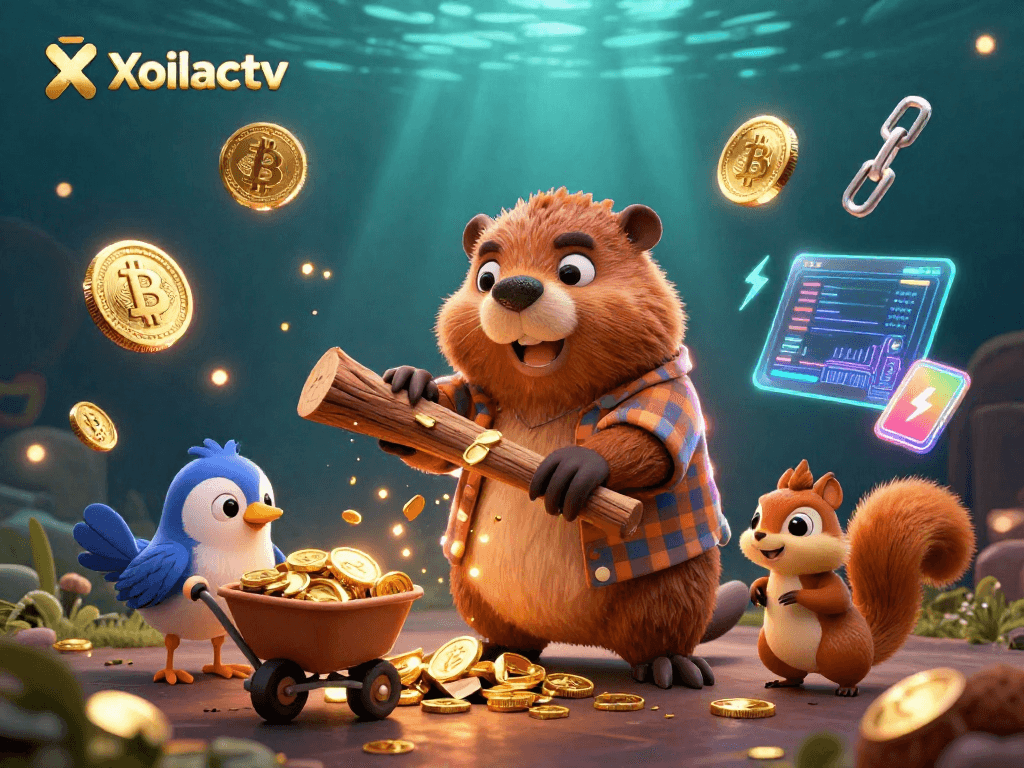 Xoilactv engages players in a vibrant 3D casino scene filled with gold coins and crypto elements.