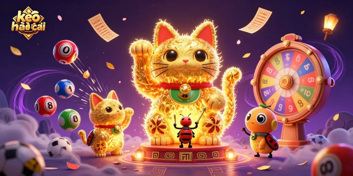 Experience the thrill of kèo nhà cái with dynamic sports betting action depicted through vibrant golden symbols, betting slips, and lively elements.