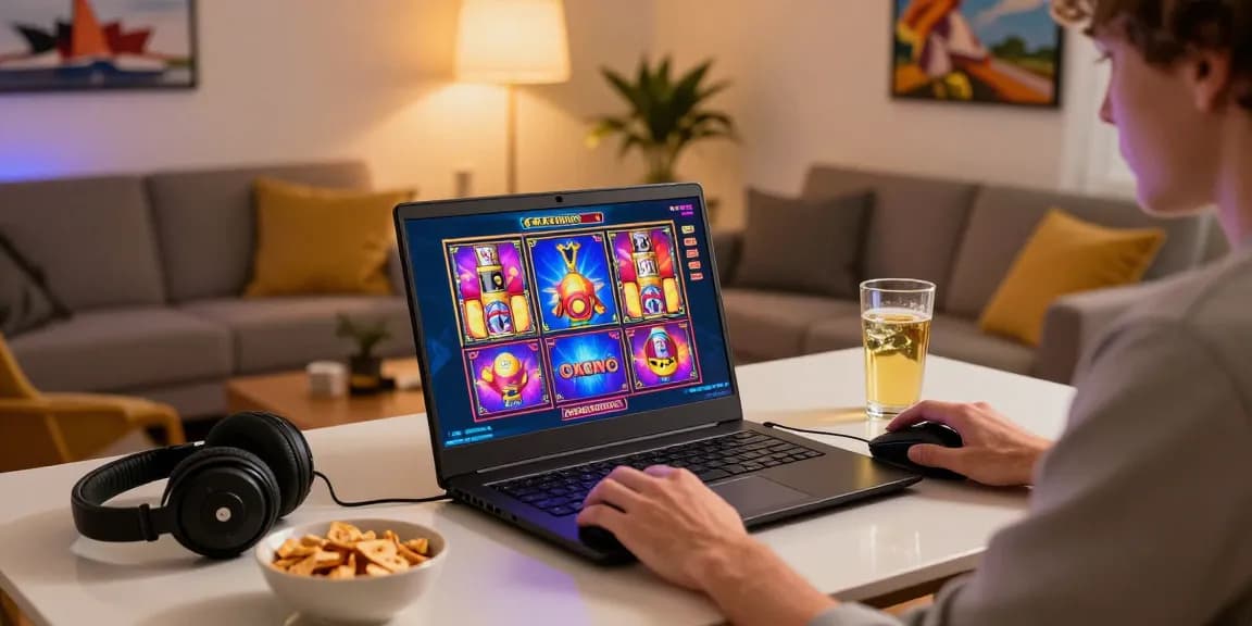 Exciting gaming moment showcasing Best online casinos in Australia with vibrant slot games, cozy home setting, and engaging atmosphere.