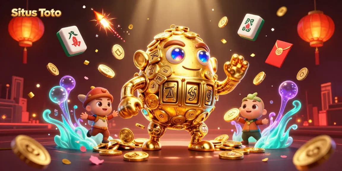 Situs Toto menawarkan pengalaman bermain kasino yang mengasyikkan dengan simbol mesin slot di seluruh ilustrasi.