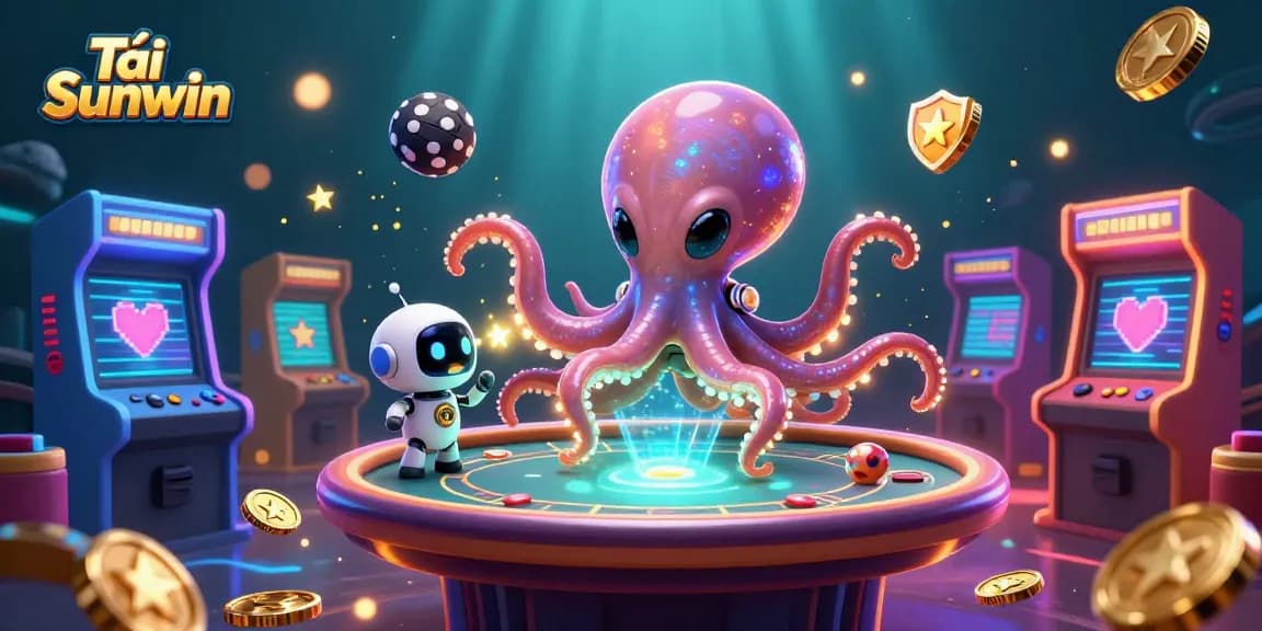 Engage in thrilling gaming with Tải Sunwin, showcasing an alien octopus at a holographic poker table.