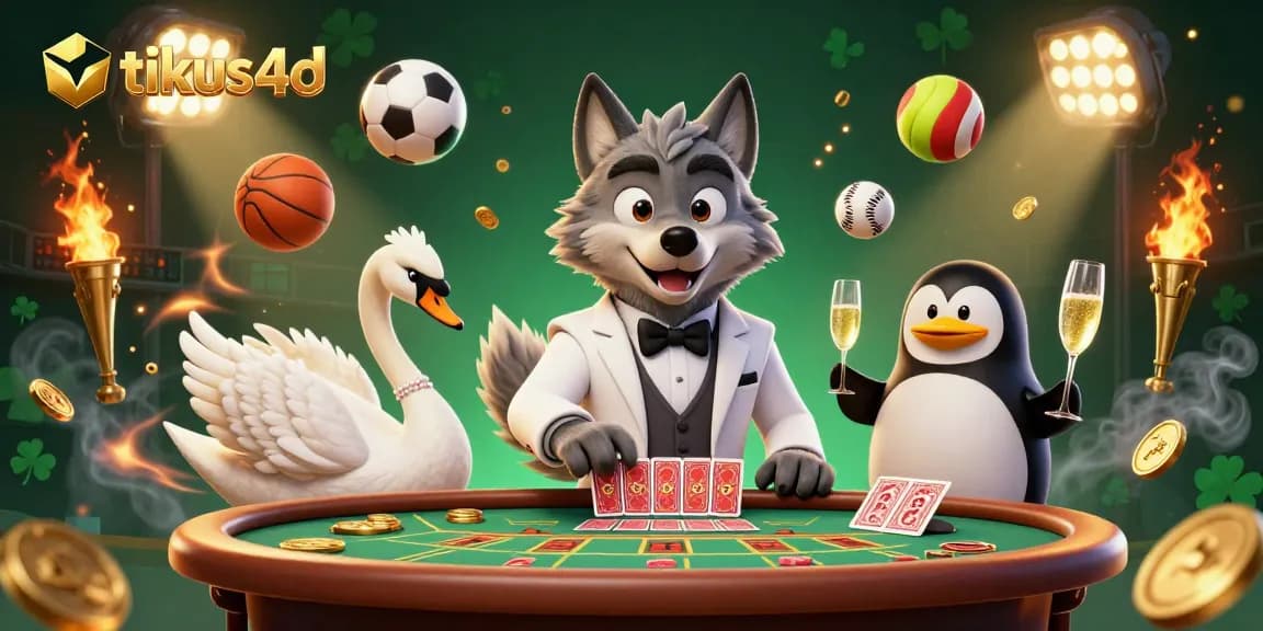 Experience thrilling gameplay with tikus4d featuring a debonair wolf, elegant swan, and sophisticated penguin in a dynamic casino scene.