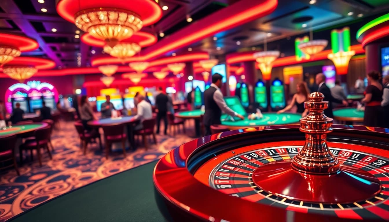Engaging casino atmosphere featuring a vibrant roulette table and lively players.