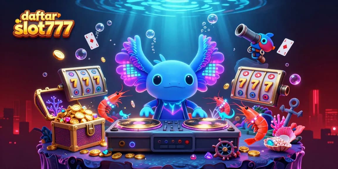 Spin the reels with daftar slot777, featuring vibrant characters and underwater treasures in an exciting casino setting.