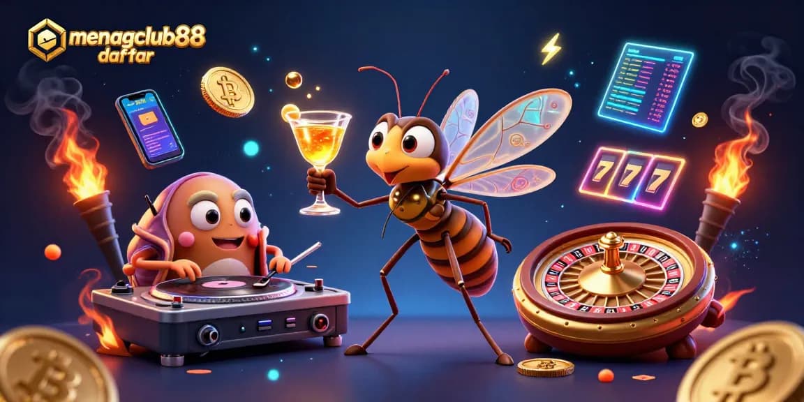 Join the excitement with menangclub88 daftar as a unique mosquito casino mascot, highlighted by crypto elements.