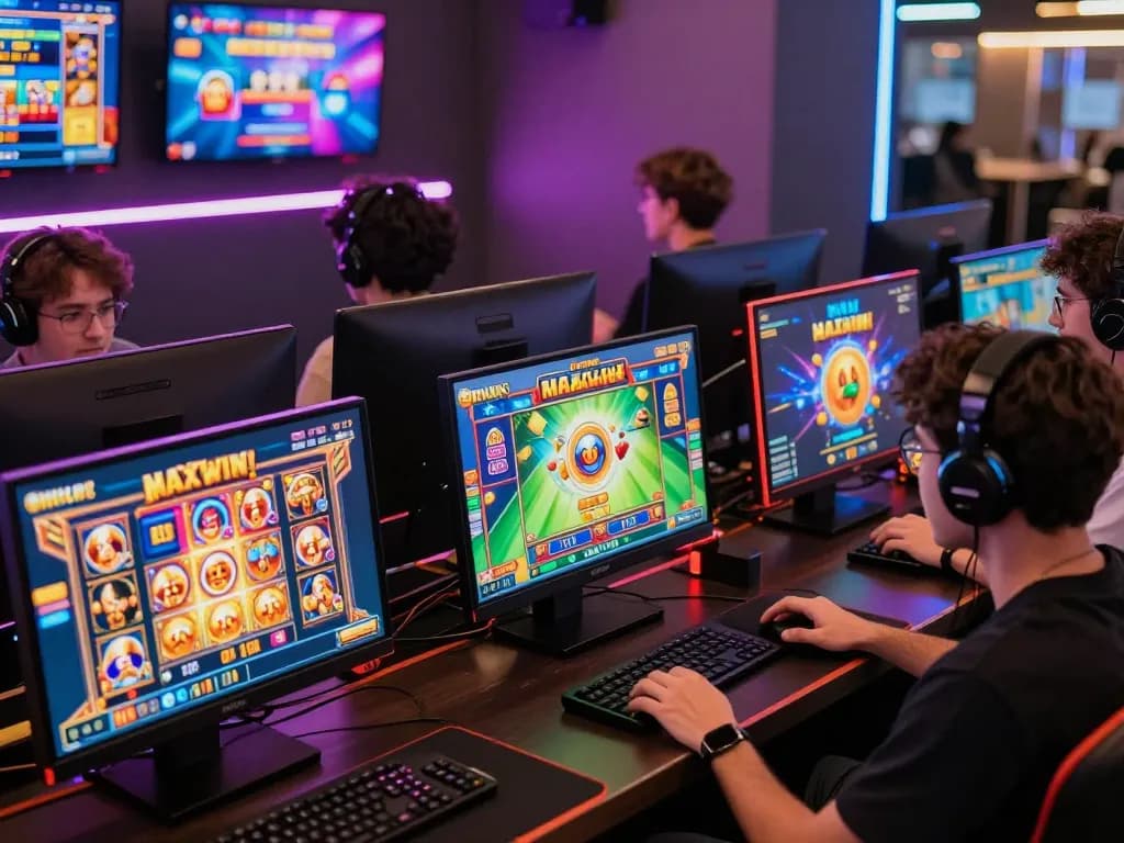 Players enjoying online slot gacor games on various devices for maxwin excitement.
