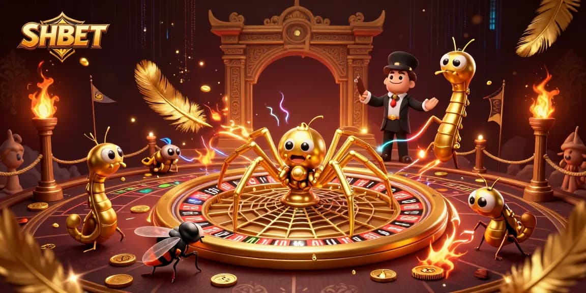 Engage in dynamic betting at SHBET with a thrilling 3D roulette scene featuring a golden spider.