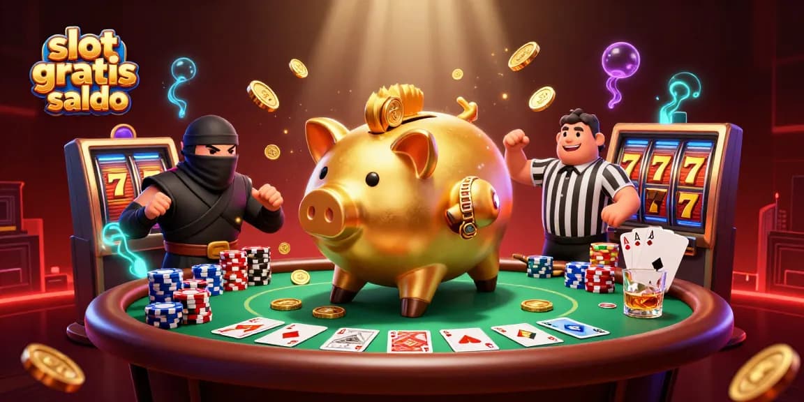 Experience winning moments with slot gratis saldo in this vibrant casino-themed 3D illustration.