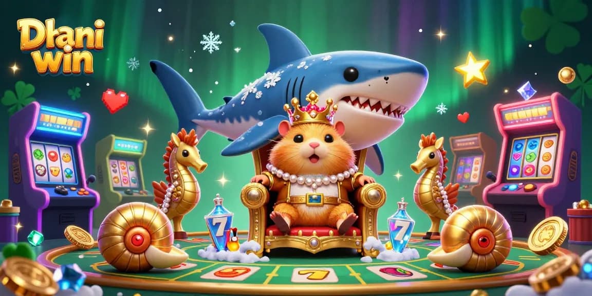 Dhani win features a vibrant casino-themed 3D illustration with a golden hamster king and gaming elements.