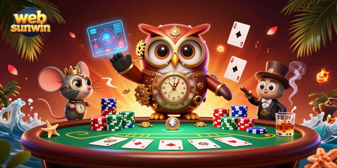 Engage in thrilling games at web sunwin, featuring vibrant 3D casino elements and animated characters.