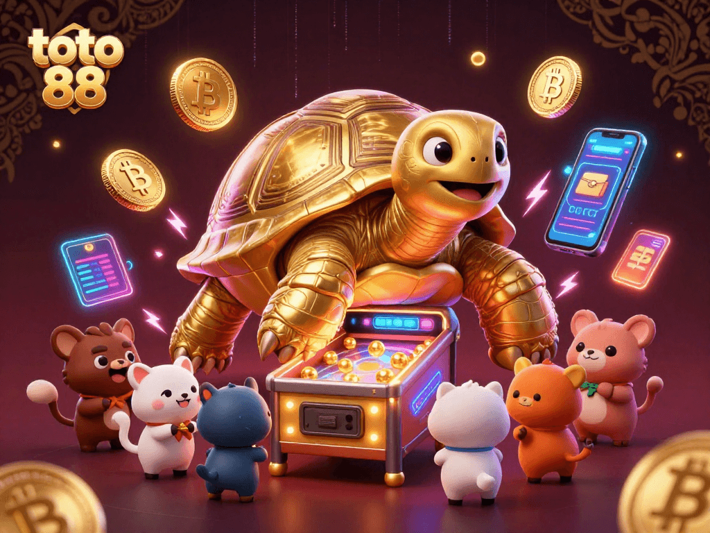 Experience thrilling arcade action with toto 88, featuring a golden tortoise pinball machine and excited animals.