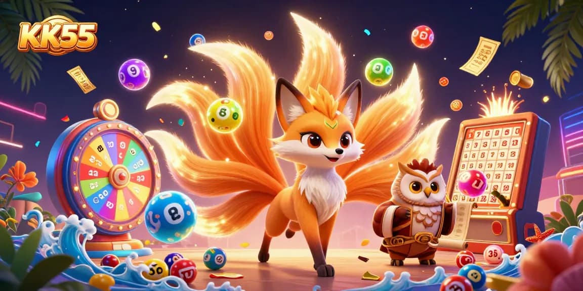 Engage with KK55's vibrant casino adventure featuring dynamic lottery elements and enchanting characters.