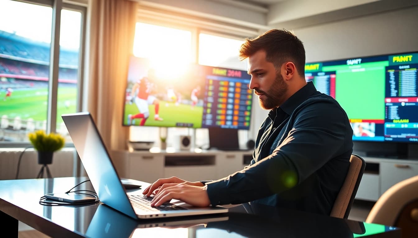 Engage in online Betting with a professional atmosphere showcasing a bettor analyzing sports odds.