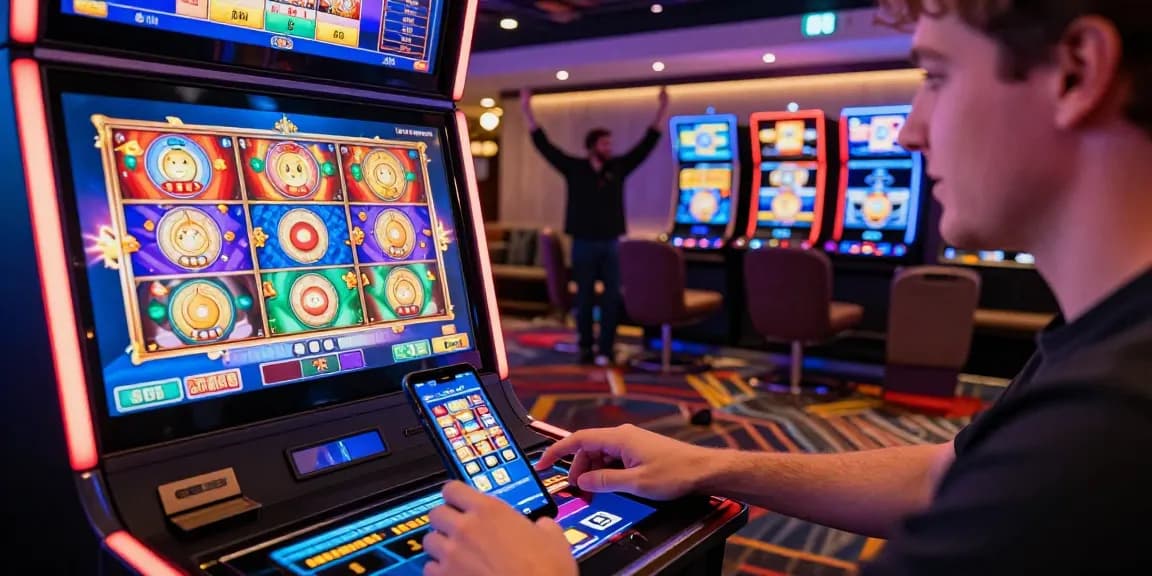 Exciting scene showcasing players enjoying new uk casino sites on mobile devices with vibrant slot games and a lively atmosphere.