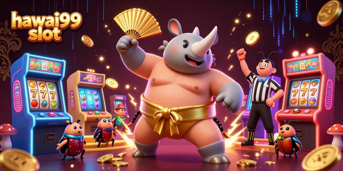Experience the excitement with hawai99 slot in a vibrant casino scene featuring beetle champions!