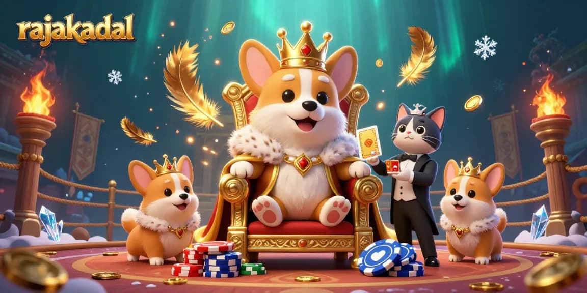 Mencoba gaya menarik di rajakadal dengan karakter kartun kasino, chip poker, dan efek atmosfer