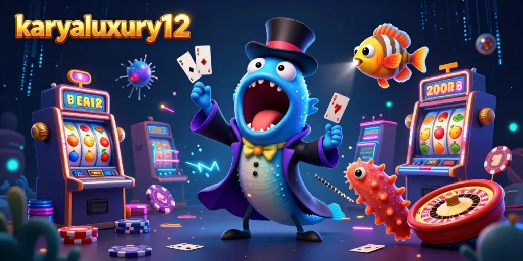 karyaluxury12 menampilkan ikan gulper eel ajaib di tengah permainan slot yang megah.
