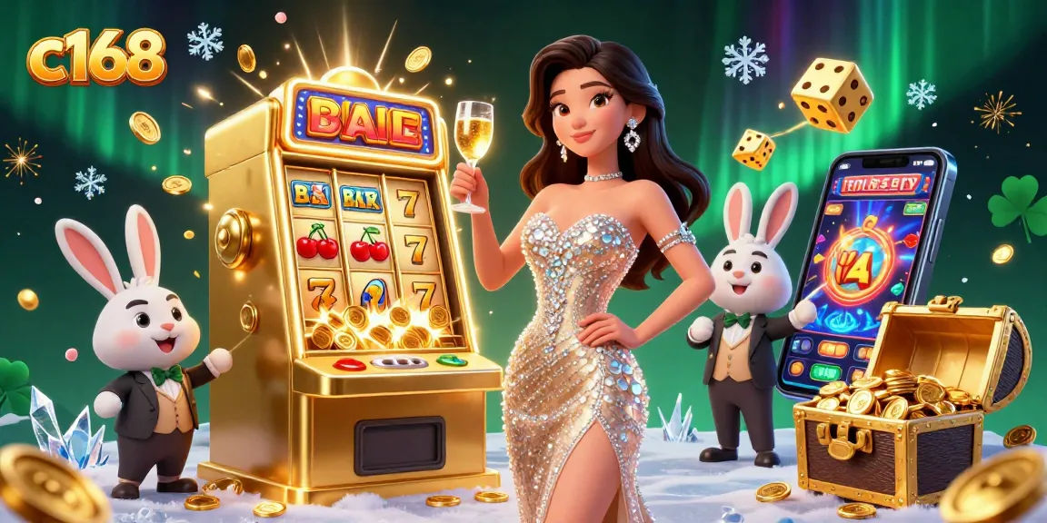 Experience the thrill of winning at c168 with a stunning casino scene featuring a jackpot slot machine.