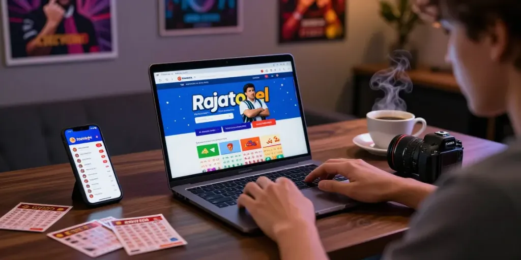 Rajatogel: Pengalaman bermain togel online dengan tiket dan hasil di meja kerja.
