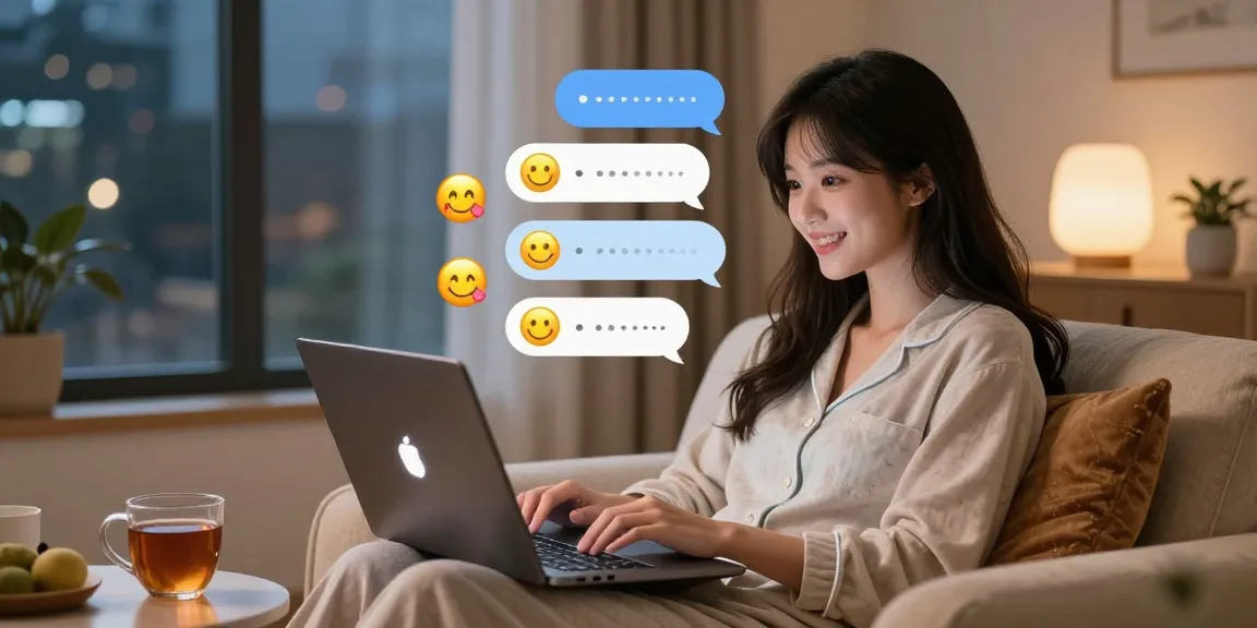 Engaging in ai spicy talk with a playful AI companion in a cozy virtual chat setting.