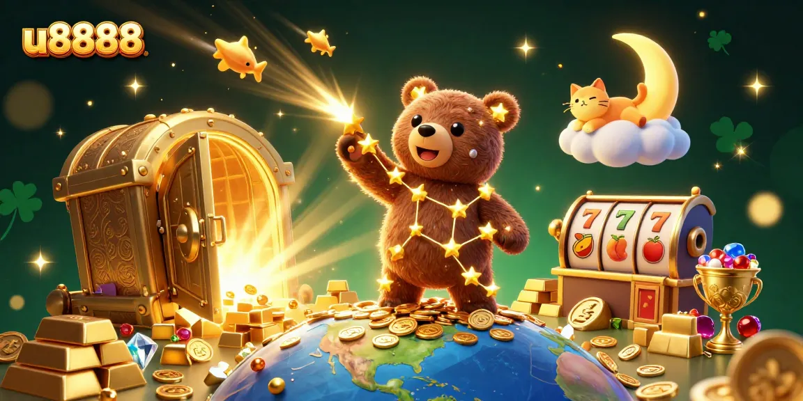Gamblers celebrate their win with u8888 at an exciting online casino scene packed with dazzling treasures.