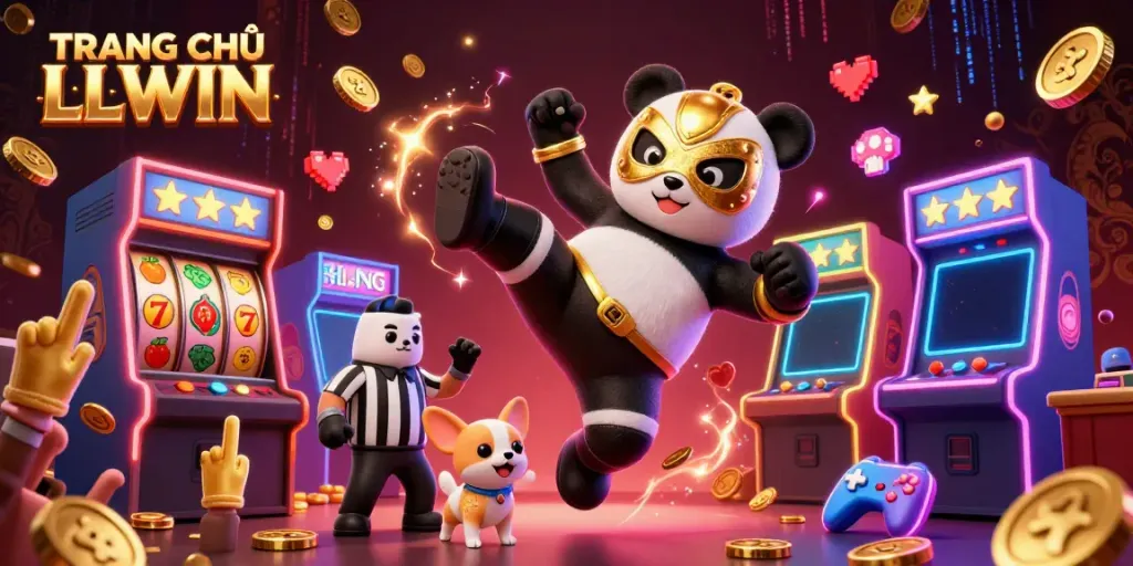 Experience the excitement of TRANG CHỦ LLWIN with lively characters, colorful slots, and action in a vibrant casino scene.