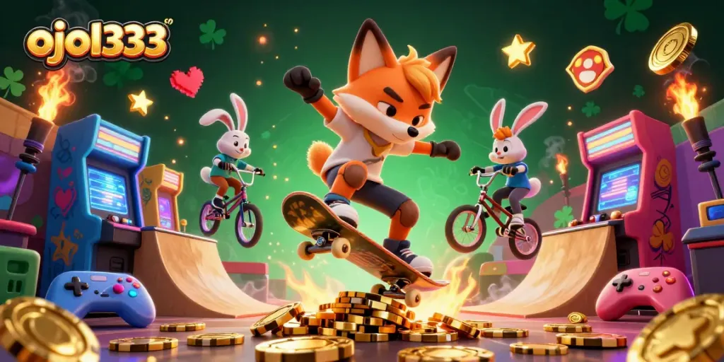 Catch exciting moments with ojol333 in a vibrant casino-themed 3D illustration.