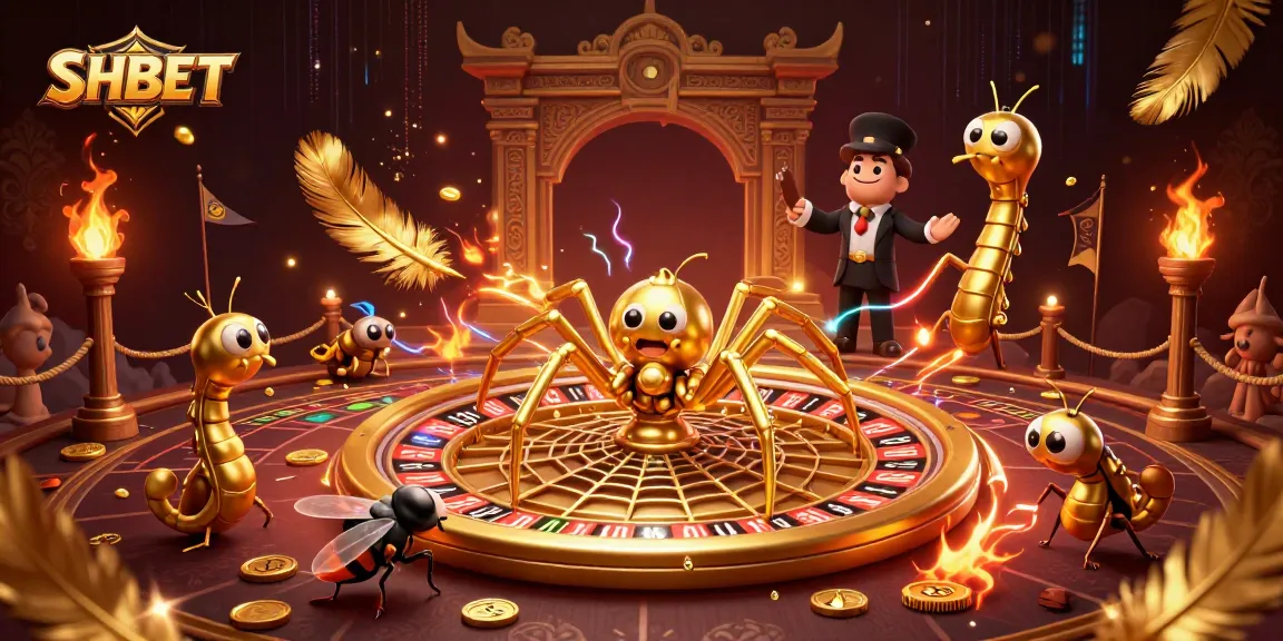 Engage in dynamic betting at SHBET with a thrilling 3D roulette scene featuring a golden spider.