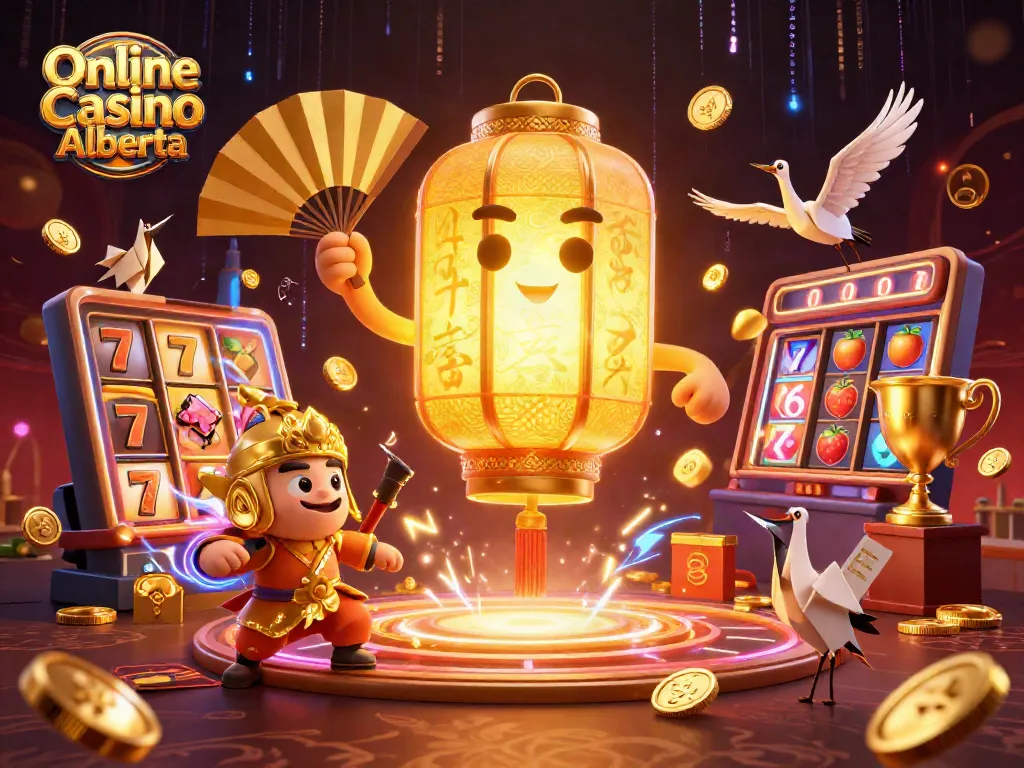 Engage in real gameplay at Online Casino Alberta with vibrant slots and glowing casino elements.
