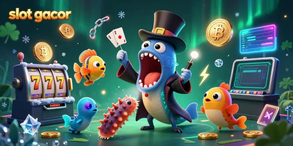 Experience the thrill of slot gacor with a magical underwater casino scene featuring vibrant animated sea creatures and jackpot symbols.