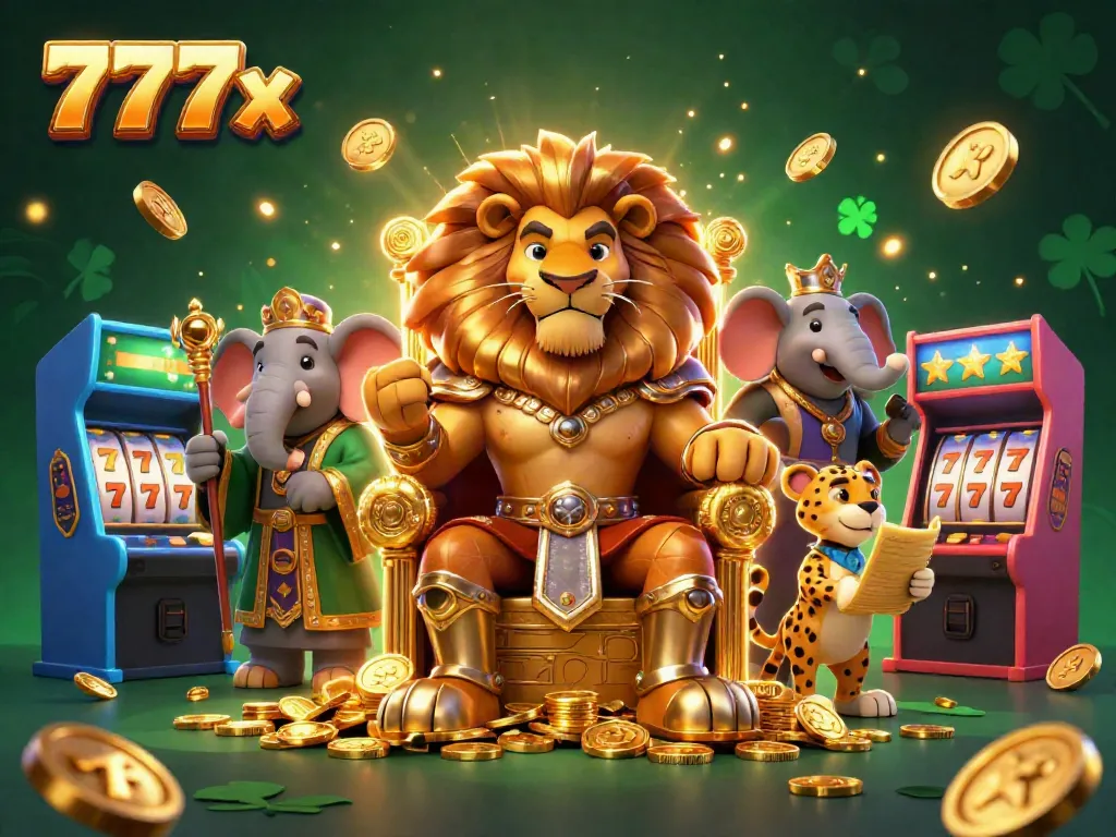 Experience the excitement of 777x in this vibrant and dynamic casino scene featuring iconic characters and gaming elements.