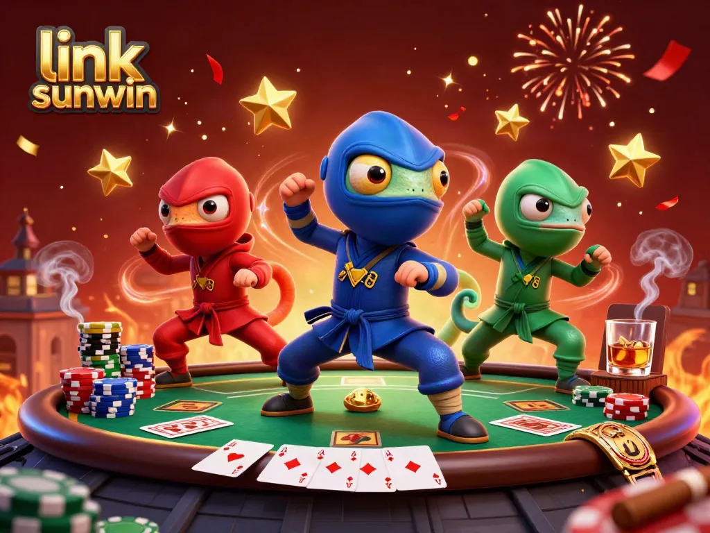 Experience the excitement of link sunwin with vibrant chameleons and poker elements.