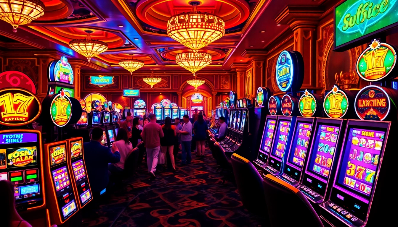 Main Slot Game area with colorful machines and lively players in a casino.