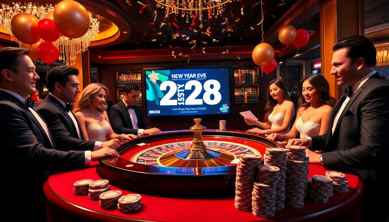 Experience excitement at BRO138 with players enjoying casino games during New Year's celebrations.