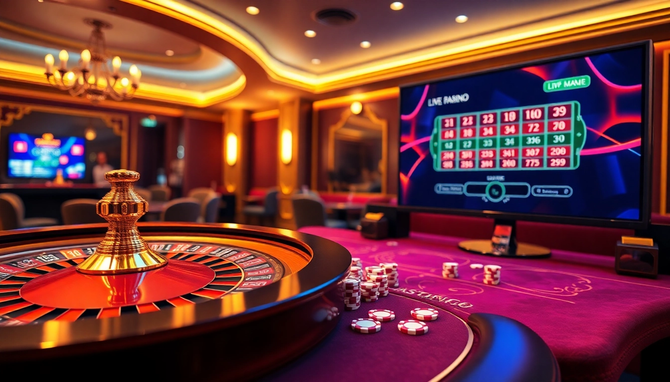 סצנת הימורי אינטרנט מרתקת המציגה את רמי אונליין עם צ'יפים לפוקר וגלגל רולטה.