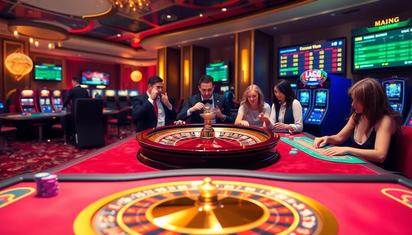 Experience thrilling betting excitement at MK8’s luxurious casino featuring poker tables and roulette wheels.