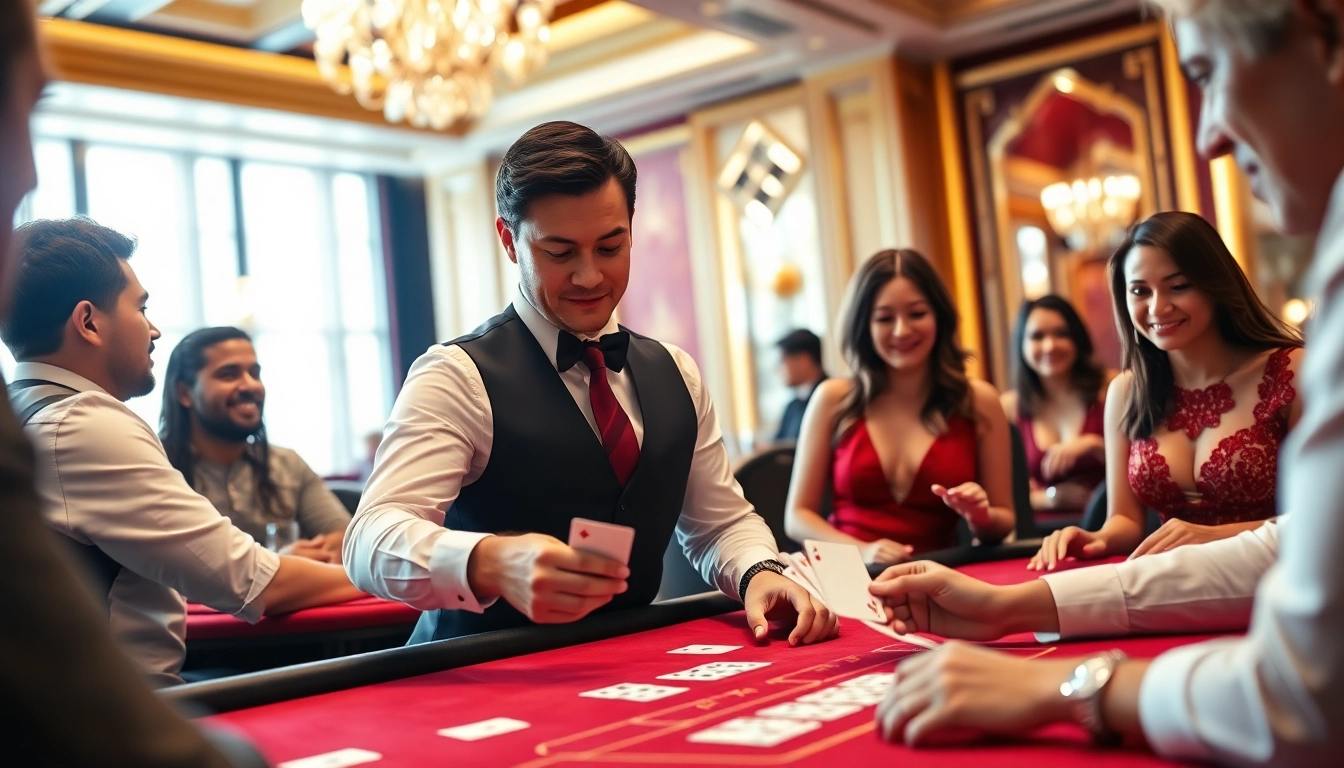 에볼루션 바카라에서 카드 게임을 하는 장면과 긴장한 플레이어들.