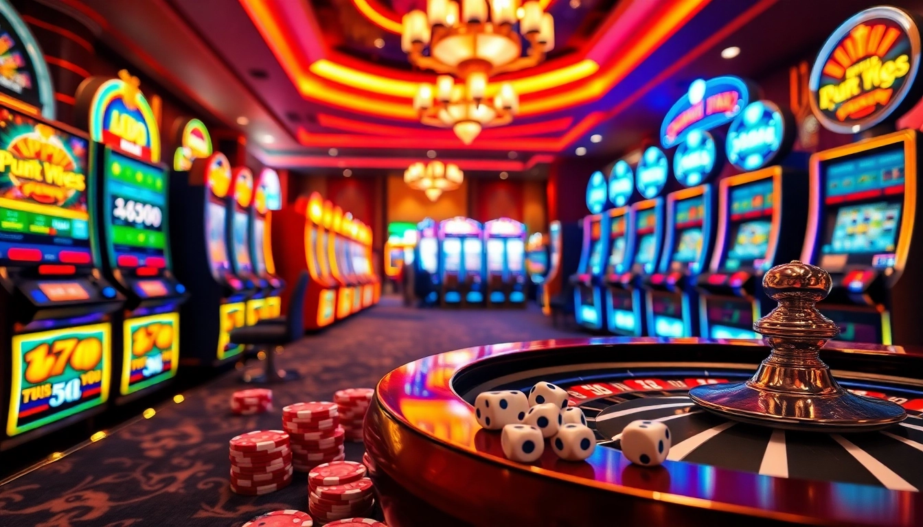 Engaging scene portraying slot gacor terpercaya players enjoying vibrant slot machines and exciting casino atmosphere.