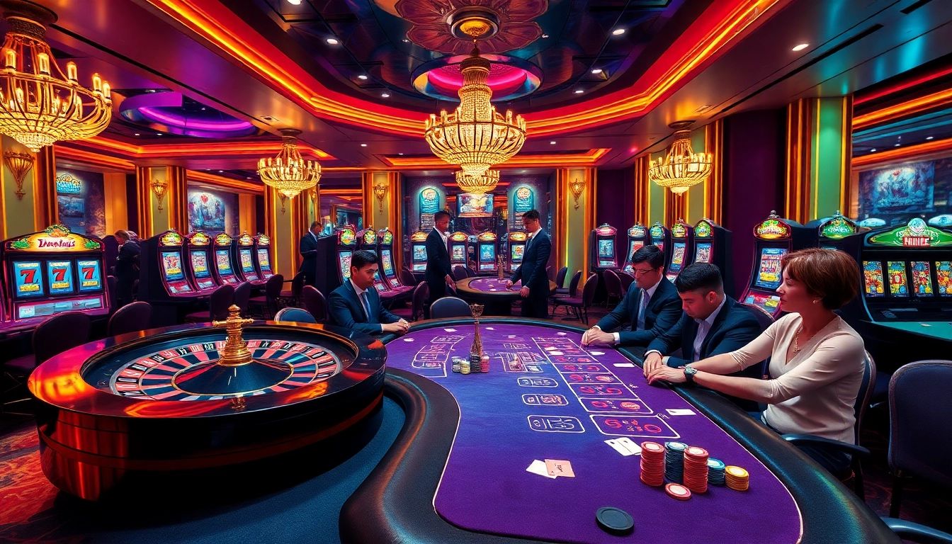 Players enjoying a thrilling KK55-themed gambling night at a luxurious casino.