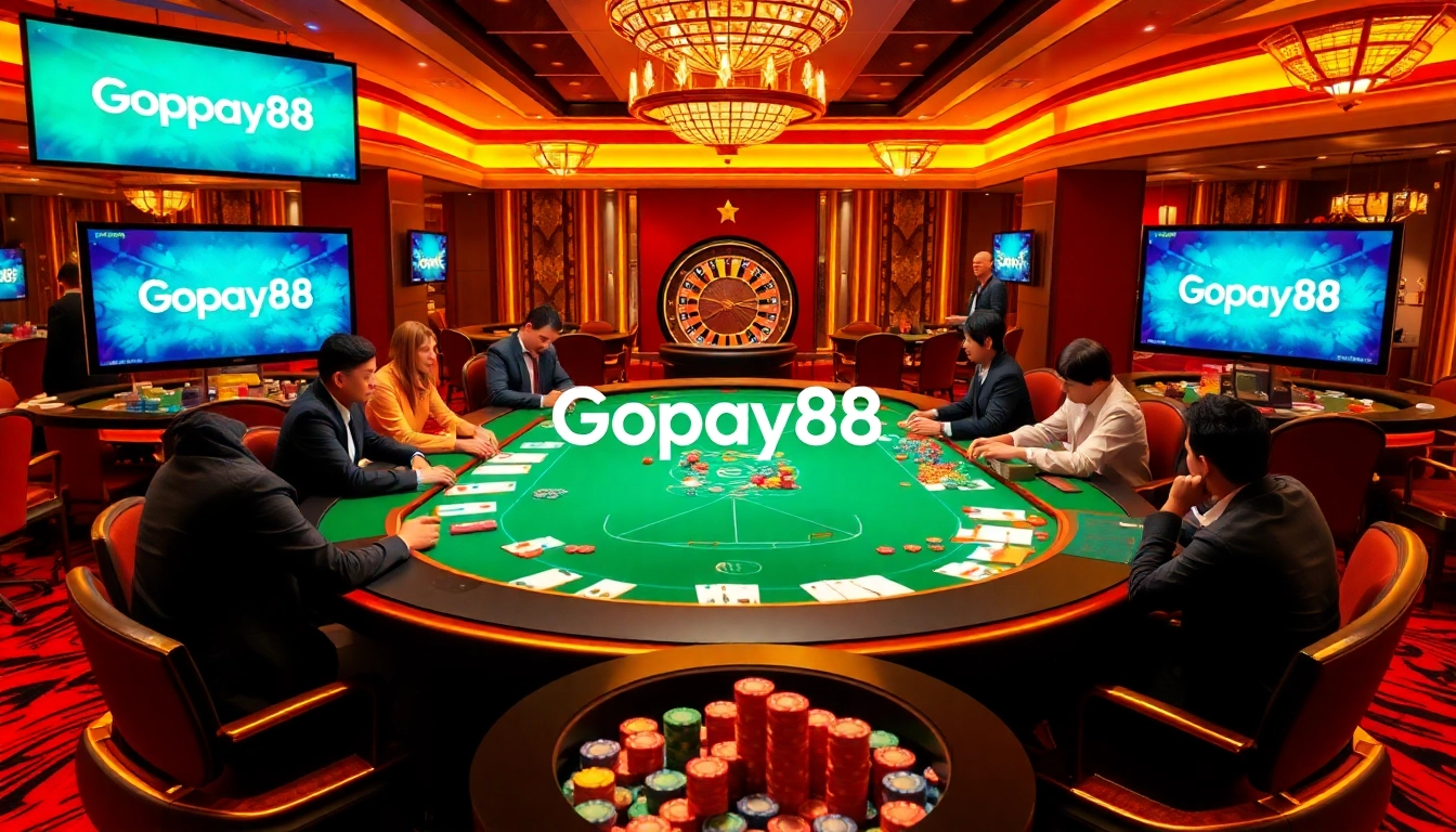 Experience Gopay88's thrilling online gaming atmosphere at an exciting casino table.