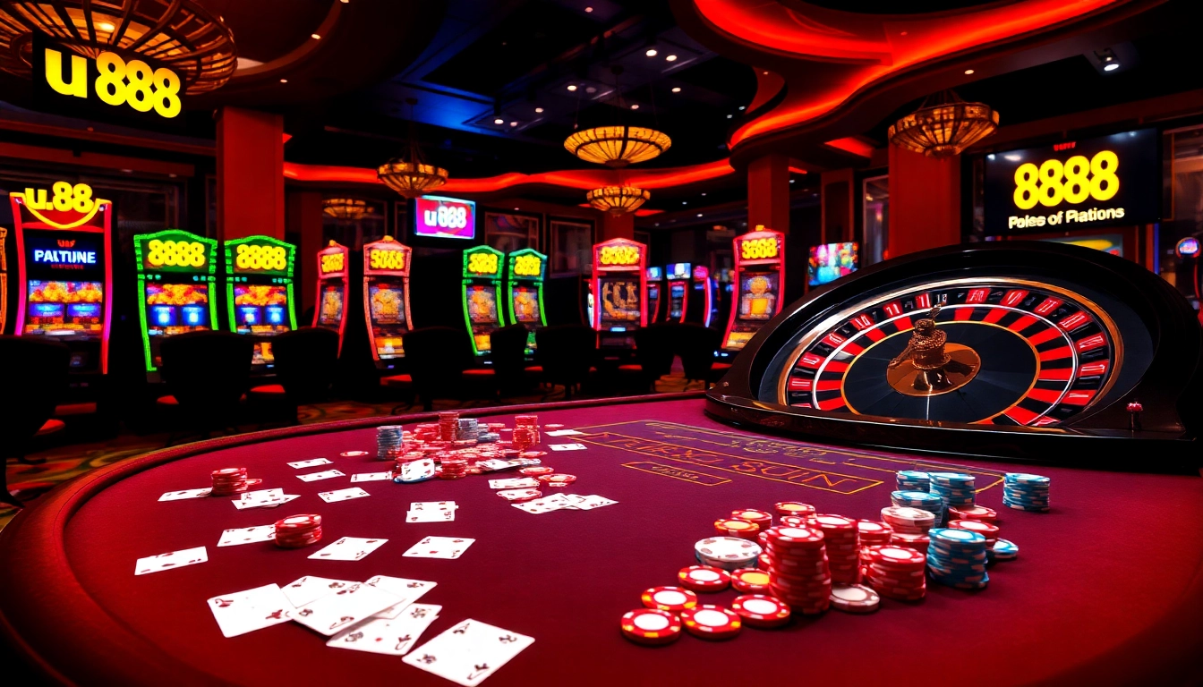 Experience the thrill of winning at u 888's elegant casino games, showcasing vibrant poker chips and cards.